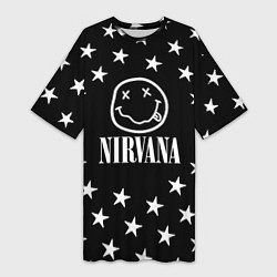 Футболка женская длинная Nirvana stars steel, цвет: 3D-принт