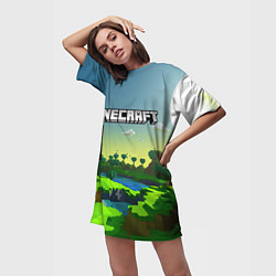Футболка женская длинная Minecraft logo зеленый летний мир, цвет: 3D-принт — фото 2