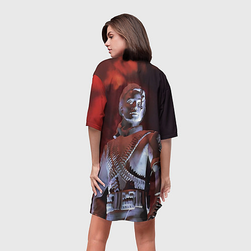 Женская длинная футболка Статуя Макла Джексона с автографом - альбом Histor / 3D-принт – фото 4