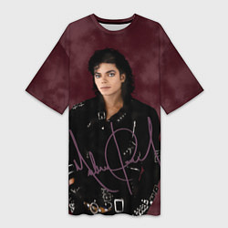 Женская длинная футболка Michael Jackson на бордовом фоне