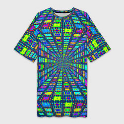 Футболка женская длинная Абстрактный узор коридор из разноцветных квадратов, цвет: 3D-принт