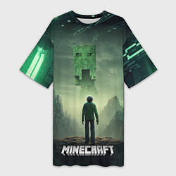 Женская длинная футболка Minecraft зеленый монстр и персонаж