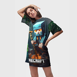 Футболка женская длинная Minecraft персонаж у костра, цвет: 3D-принт — фото 2