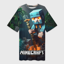 Женская длинная футболка Minecraft персонаж у костра