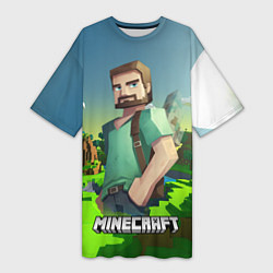 Женская длинная футболка Minecraft персонаж зеленый мир