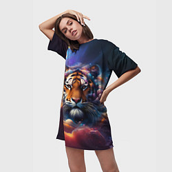 Футболка женская длинная Космический лев, цвет: 3D-принт — фото 2