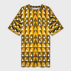 Футболка женская длинная Узор из треугольников жёлтый, цвет: 3D-принт
