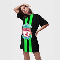Футболка женская длинная Liverpool line green, цвет: 3D-принт — фото 2