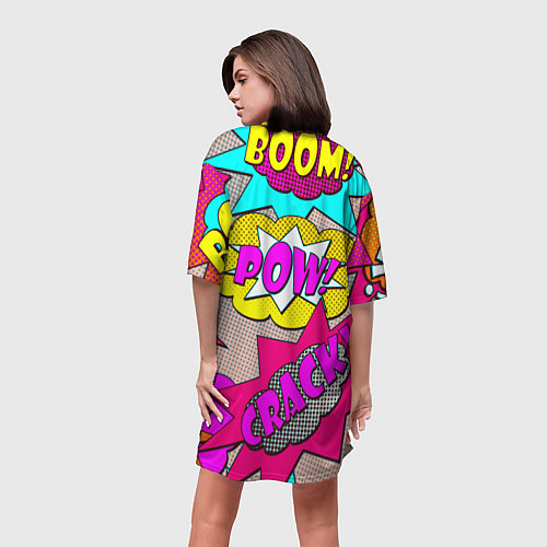 Женская длинная футболка Pop art - pow / 3D-принт – фото 4