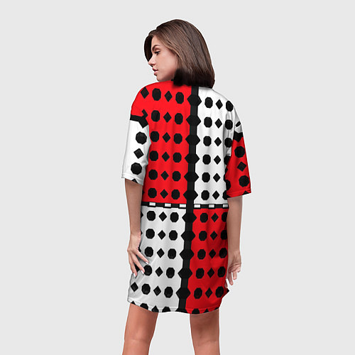 Женская длинная футболка Красно белое полотно и фигуры / 3D-принт – фото 4