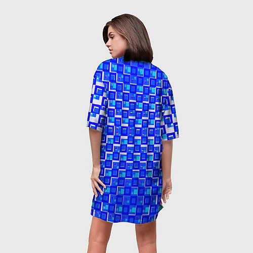 Женская длинная футболка Синие квадраты на белом фоне / 3D-принт – фото 4