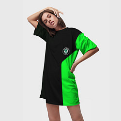 Футболка женская длинная Skoda pattern sport green, цвет: 3D-принт — фото 2