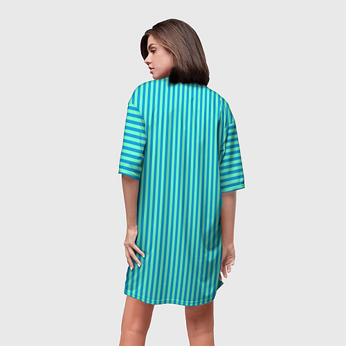 Женская длинная футболка Зелёно-голубой полосатый / 3D-принт – фото 4