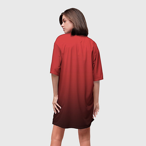 Женская длинная футболка Градиент клубнично-чёрный / 3D-принт – фото 4