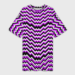 Женская длинная футболка Фиолетовые и белые ломаные линии