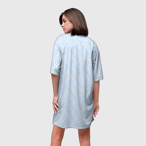Женская длинная футболка Паттерн бело-голубой / 3D-принт – фото 4