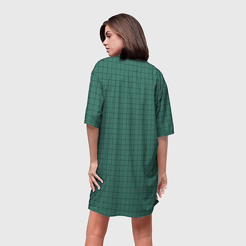 Женская длинная футболка Патиново-зелёный в клетку / 3D-принт – фото 4