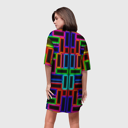 Женская длинная футболка Цветные светящиеся прямоугольники / 3D-принт – фото 4