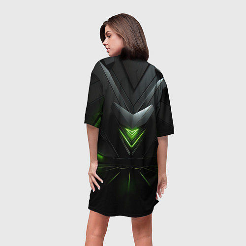 Женская длинная футболка Яркая зеленая абстрактная конструкция в стиле nvid / 3D-принт – фото 4