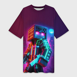 Женская длинная футболка Cyberpunk and Minecraft - collaboration ai art