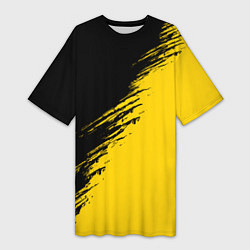Футболка женская длинная Черные штрихи на желтом фоне, цвет: 3D-принт