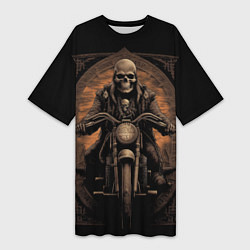 Женская длинная футболка Старый скелет едет на старом мотоцикле