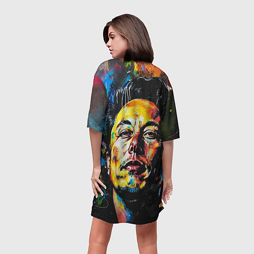 Женская длинная футболка Граффити портрет Илона Маска / 3D-принт – фото 4