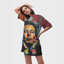 Футболка женская длинная Илон Маск граффити портрет, цвет: 3D-принт — фото 2