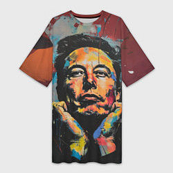 Женская длинная футболка Илон Маск граффити портрет