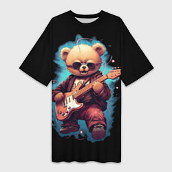Женская длинная футболка Плюшевый медведь музыкант с гитарой