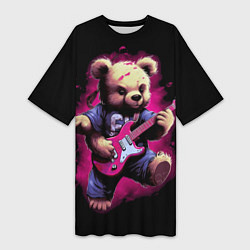 Футболка женская длинная Плюшевый медведь музыкант с гитарой, цвет: 3D-принт