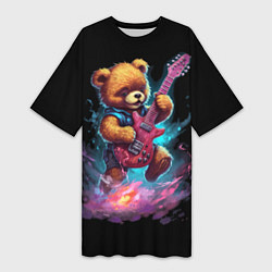 Женская длинная футболка Большой плюшевый медведь играет на гитаре