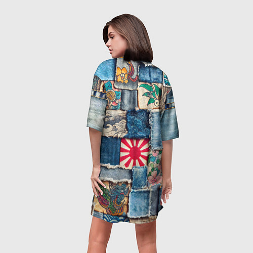 Женская длинная футболка Японское художество пэчворк / 3D-принт – фото 4