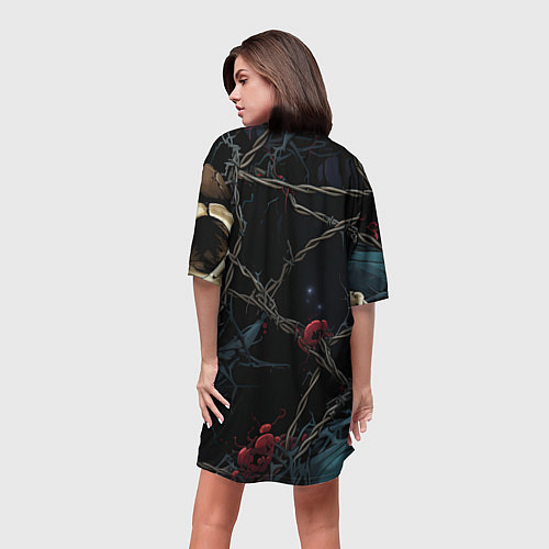 Женская длинная футболка Череп и кровавые ягоды / 3D-принт – фото 4