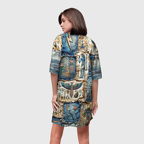 Женская длинная футболка Пэчворк из Египетских мотивов / 3D-принт – фото 4