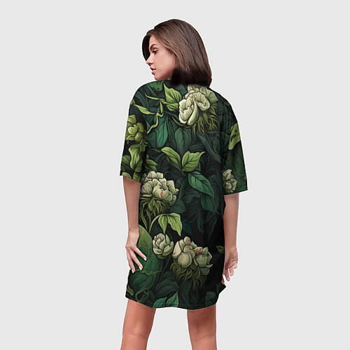 Женская длинная футболка Черепа в поле цветов / 3D-принт – фото 4