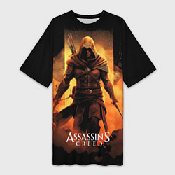 Футболка женская длинная Assassins creed пустыня на фоне, цвет: 3D-принт