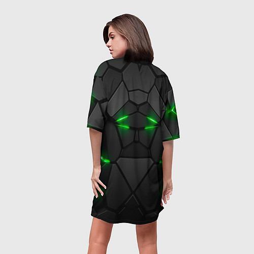 Женская длинная футболка Броня в стиле киберпанка в виде плит / 3D-принт – фото 4