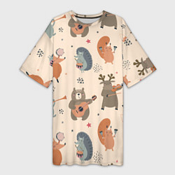 Футболка женская длинная Животные с инструментами, цвет: 3D-принт