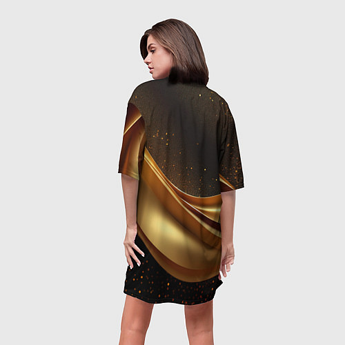 Женская длинная футболка Золотая стильная абстракция на черном фоне / 3D-принт – фото 4