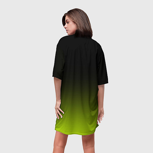 Женская длинная футболка Чёрно-салатовый градиент / 3D-принт – фото 4