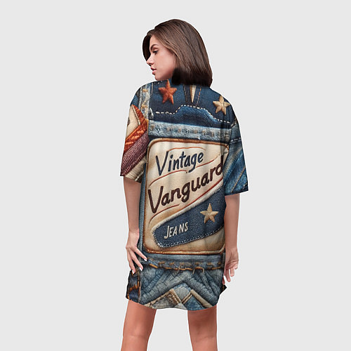 Женская длинная футболка Vintage vanguard jeans - patchwork / 3D-принт – фото 4
