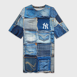 Футболка женская длинная Patchwork - New York yankees baseball team, цвет: 3D-принт