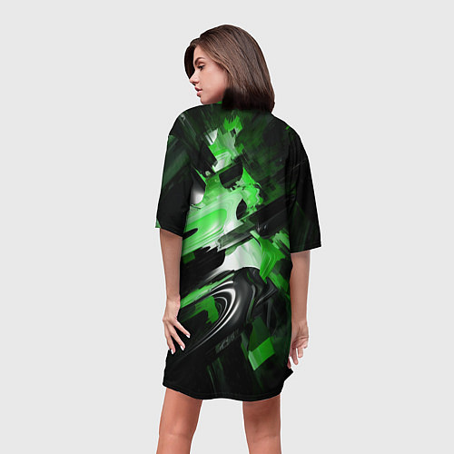 Женская длинная футболка Green dark abstract geometry style / 3D-принт – фото 4
