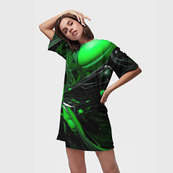 Футболка женская длинная Green dark abstract geometry style, цвет: 3D-принт — фото 2