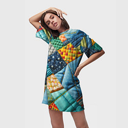 Футболка женская длинная Лоскутное одеяло - пэчворк, цвет: 3D-принт — фото 2