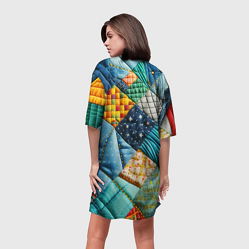 Женская длинная футболка Лоскутное одеяло - пэчворк / 3D-принт – фото 4