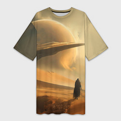 Футболка женская длинная Пустыня и космический корабль - Дюна, цвет: 3D-принт