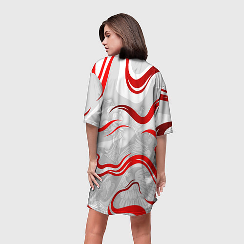 Женская длинная футболка Великая отечественная - красные нити / 3D-принт – фото 4