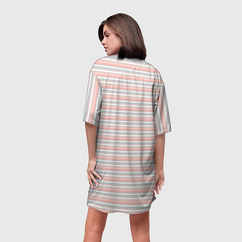 Женская длинная футболка Светлый персиковый полосатый / 3D-принт – фото 4